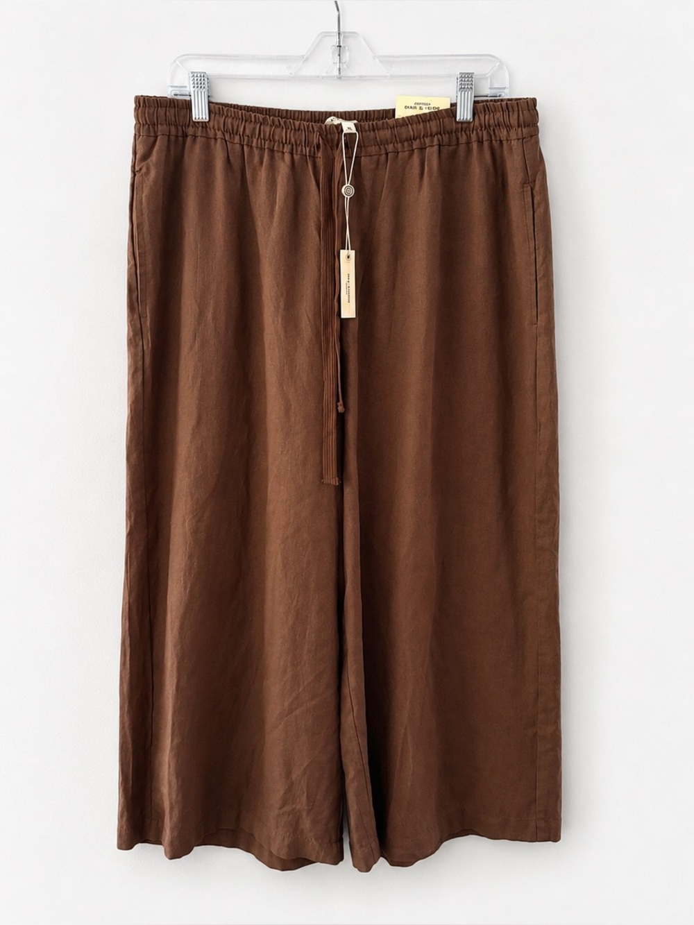 NWT Max Studio London Linen Blend Cropped Wide Leg Trousers Brown Pants XL
